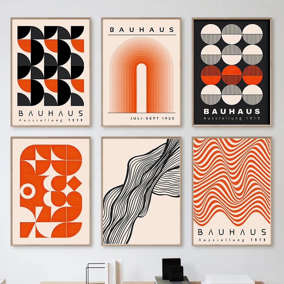 Bauhaus Geometrische Linien Regenbogen Wandkunst Poster Leinwand Nordisch Abstrakt Leinwanddrucke für Moderne Hotelbar Wohnzimmer Dekor