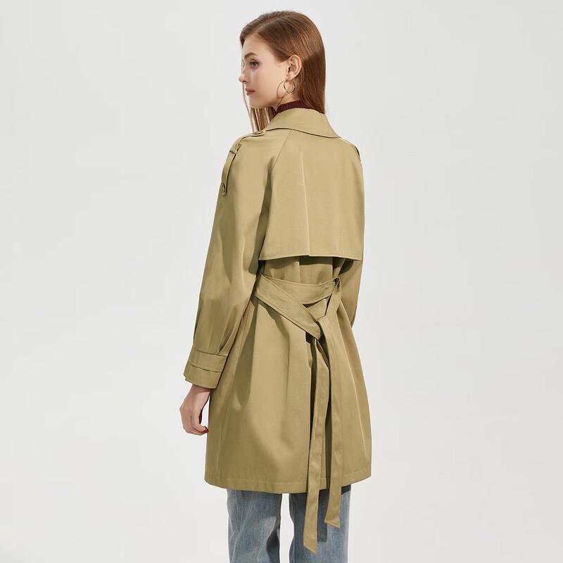 Damen Mittellanger Trenchcoat mit langen Ärmeln, Revers und einreihiger Knopfleiste