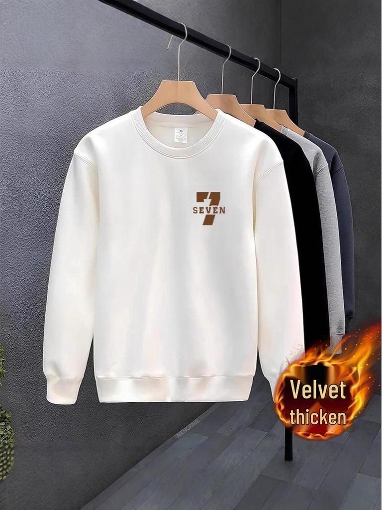 Men's 2025 Stylish Thickened Round Neck Printed Pullover, Long Sleeve, No Hood