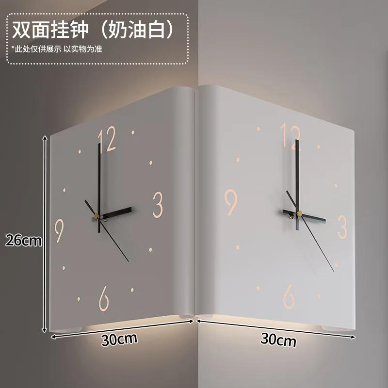 Creative Arc Angle Wall Clock Sitting Living Room Two-sided Corner Silent Wall Hanging Decorative Clock Home Decoration