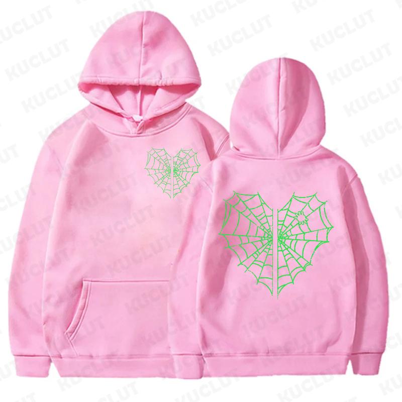 Casual Women's Hoodies Spider Print Women Hoodie Stylish Hooded Sweatshirt Long Sleeve Top Autumn Winter Pink Hoodies Hooded