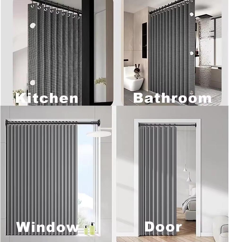 Magnetic Foldable Linen Bath Curtain Waterproof for Walk-In Shower - No Included Adjustable Rod