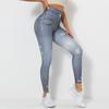 Digital bedruckte Denim-Hose in Blau, enge Höhe, schnelltrocknende Yoga-Hose, Sport-Laufhose, Fitness-Hose für Damen