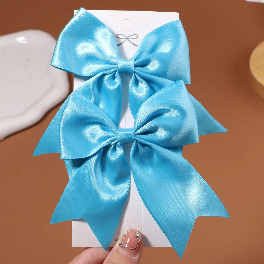 2/3Pcs/Set Lovely Solid Color Ribbon Bows Hair Clip for Kids Girls Hairpins Barrettes Handmade Headwear Baby Hair Accessories