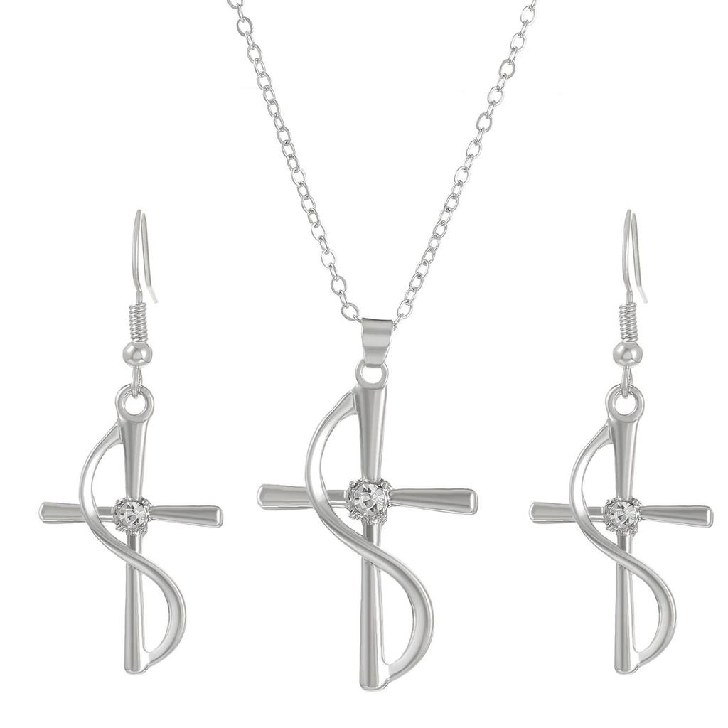 Diamond and Pearl Geometric Flower Jewelry Set - Necklace and Earrings for Women