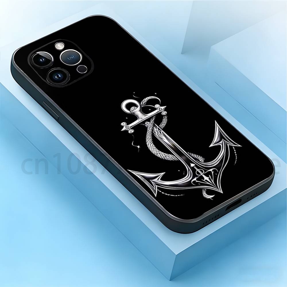 

Anchor Boat Ship Wheel Phone Case For iPhone 17,16,15,14,13,12,11,XR,Pro,Max,Plus,mini, Silicone Black Cover iPhone11