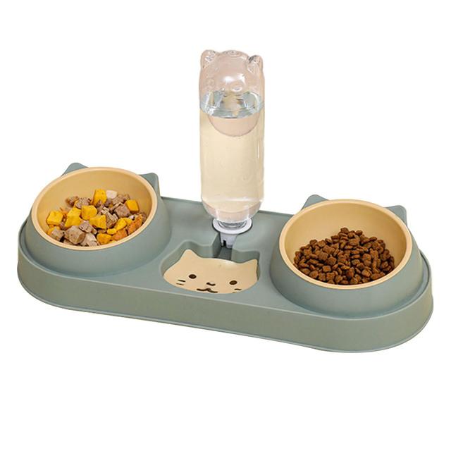 Pet Cat Bowl Automatic Feeder Dog Food Bowl With Water Fountain Double Bowl Drinking Raised Stand Dish Bowls For Cats