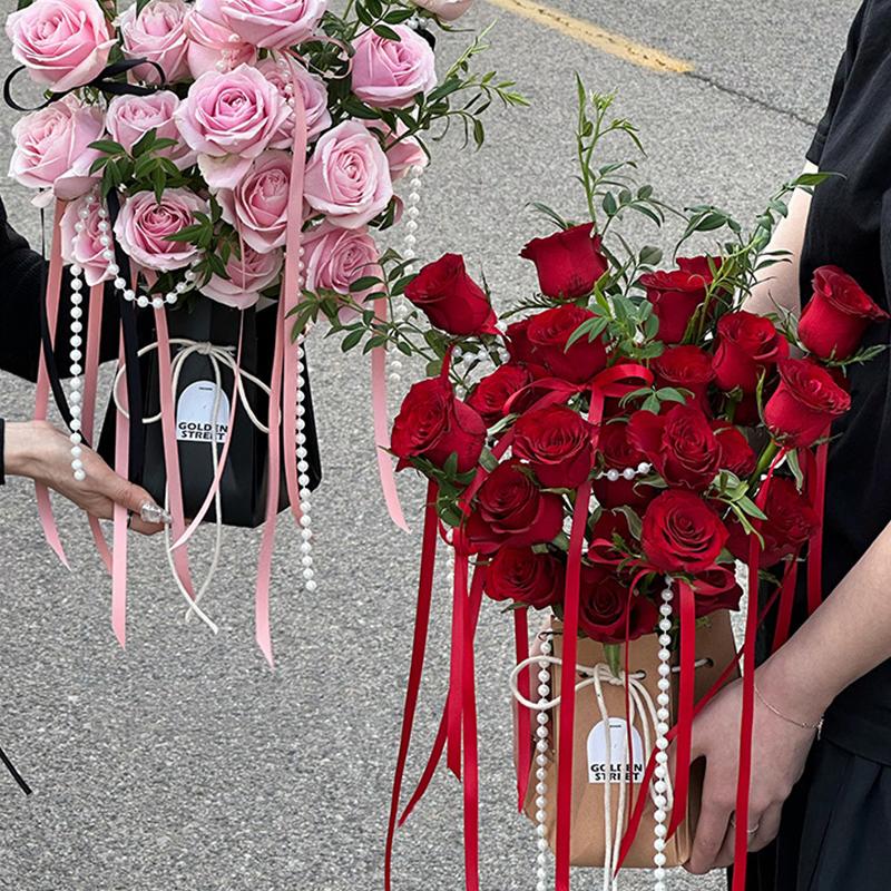 2Pcs Flower Packaging Bags Kraft Paper Candy Gift Box Bouquet Handbag Basket Packing Wedding Birthday Party Supplies