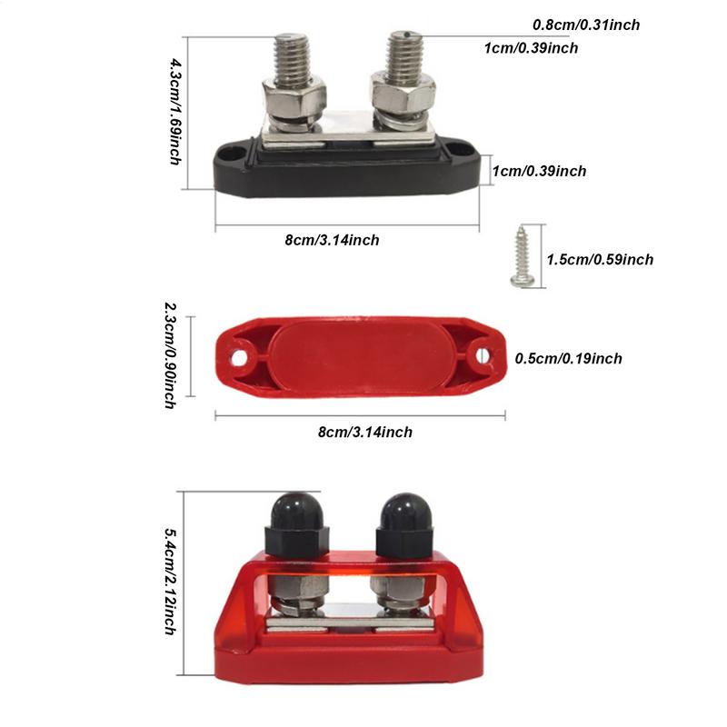 Power Distribution Terminal Block M10 Marine Battery Busbar With Cover Battery Terminal Distribution Block 2X Power Stud Busbars