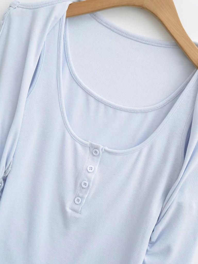 American Style Women's Waist-Cinched Button-Down Cardigan Vest and T-Shirt Two-Piece Set