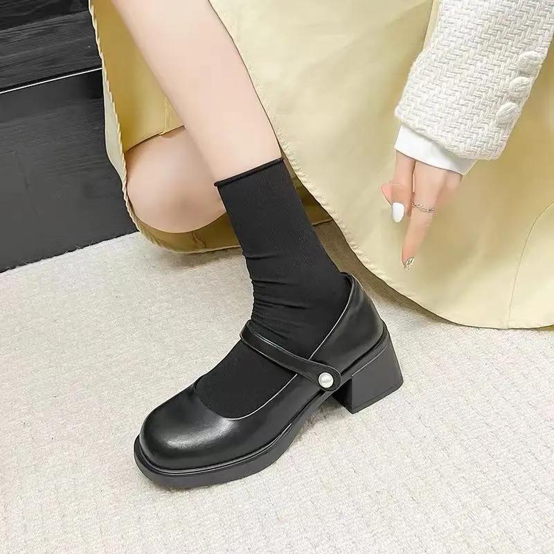 Fashion Round Toe Ladies Pumps Block Heel Gothic Chunky Heels Women's Shoes with Medium Mary Jane Japanese Style Lolita on Sale Slip 39