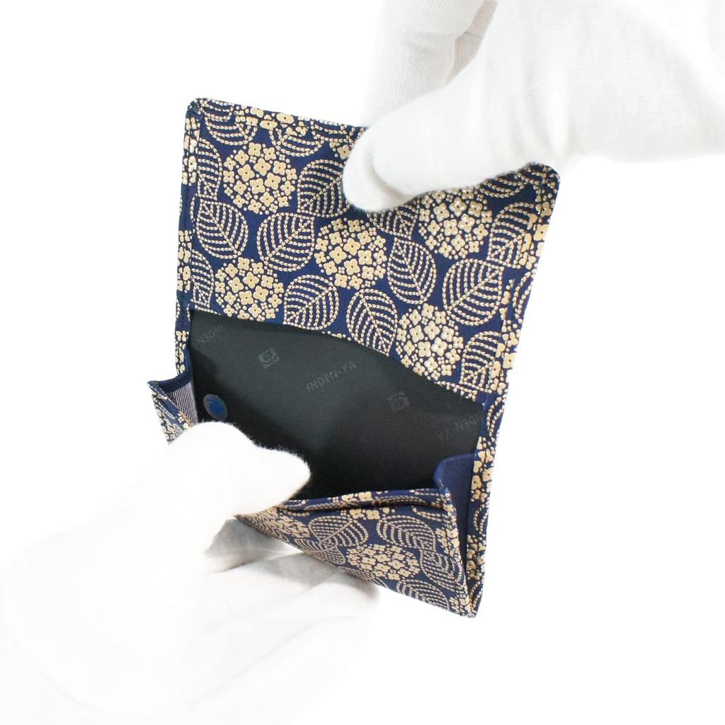 [Inden-ya] Inden Business Card Case, Large Capacity, Deerskin, Navy Blue with White Lacquer, Hydrangea Pattern, 2501-14-174