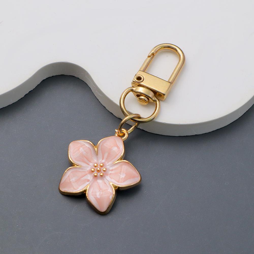New Colord Enamel Cherry Blossom Keychains Sweet Flower for Women Car Bag Pendant DIY Handmade Jewelry Gift Bag Charm