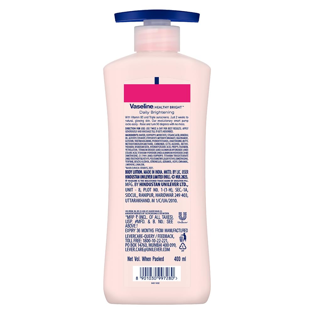 Vaseline Lozione Illuminante Corpo Quotidiana Con Niacinamide Per Una Pelle Luminosa Assorbimento Rapido Non Appiccicosa 400 ml