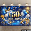 2D-Ebene 50. Geburtstag Party Banner Hintergrund - Blau-Gold Farbthema für 50. Geburtstag, mit Ballons