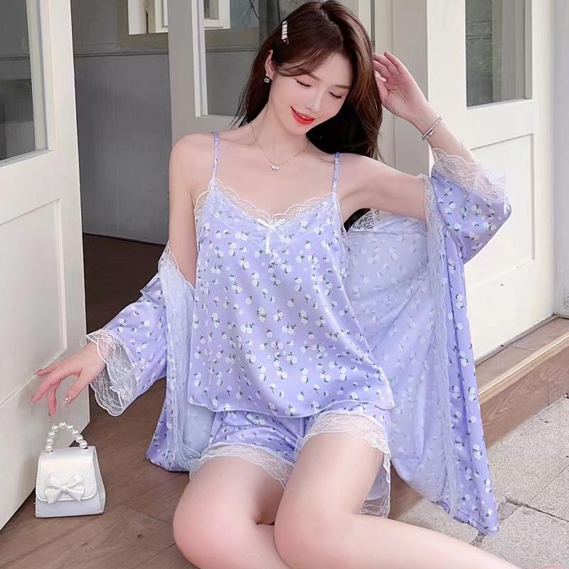 Summer new pure desire pajamas set women's suspenders shorts sweet loungewear three-piece set lace sexy thin