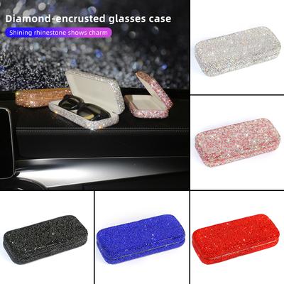 Bling Clay Glasses Case Crystal Diamond Auto Glasses Sunglasses Storage Box Center Console Armrest Interior Car Accessories