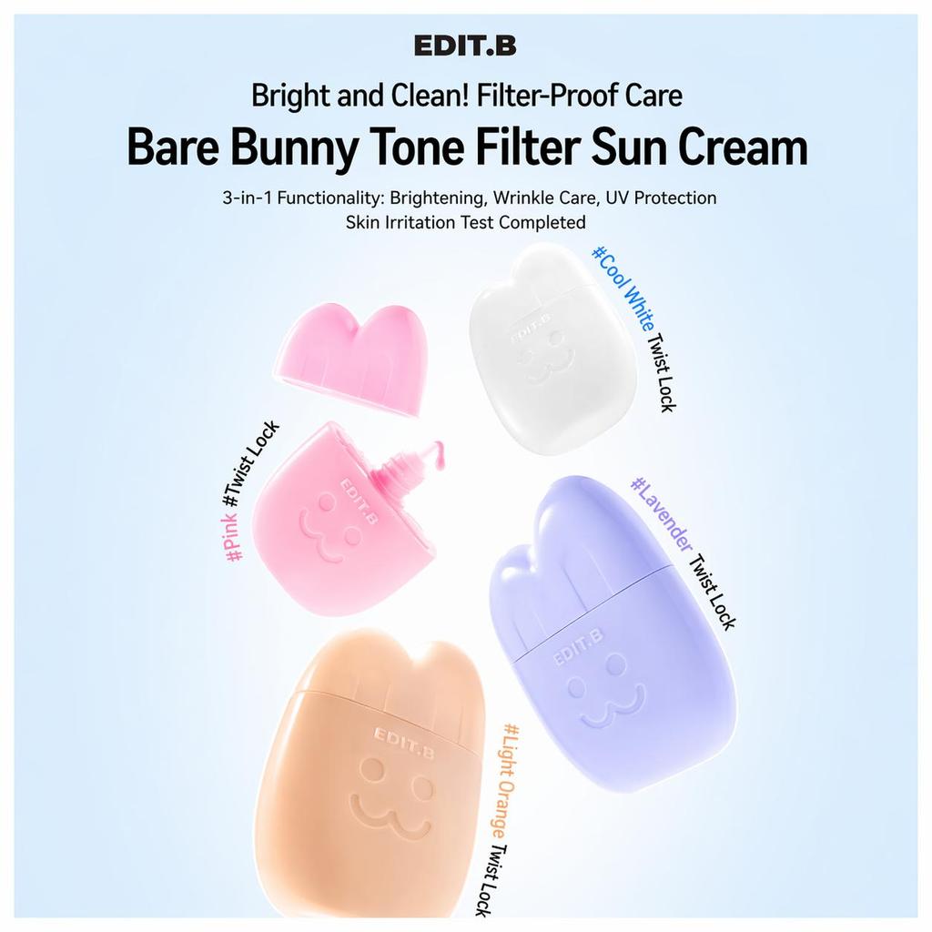EDIT.B Bare Bunny Tone Filter Sun Cream 30ml (Pink / Purple / Milk White / Nude Beige) (12 Options) - DAISO