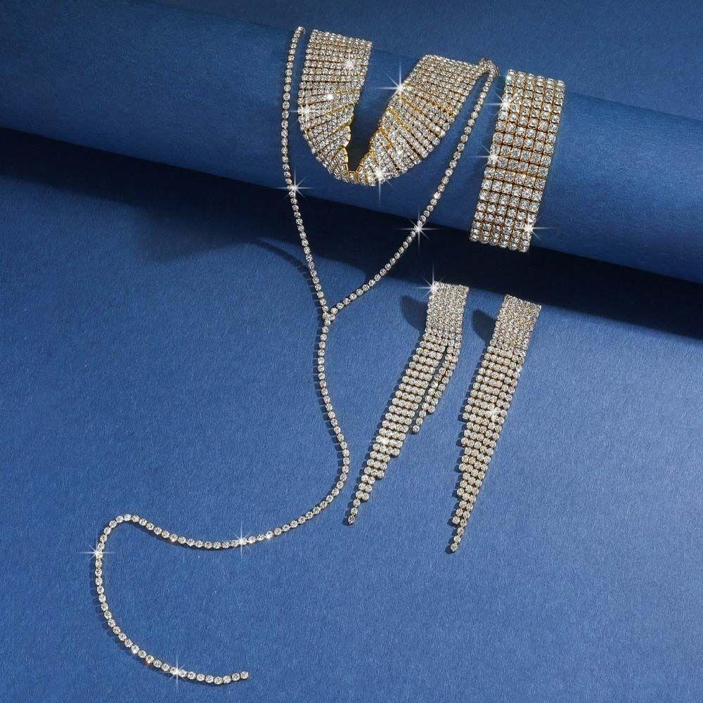 Ensemble Simple Collier Boucles d'Oreilles Bracelet 2/3 pièces Ensemble Collier Incrusté de Strass Fête
