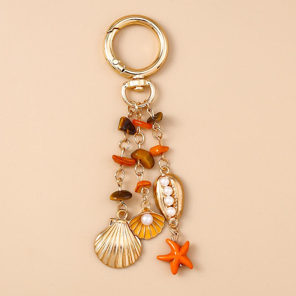 Summer Beach Mermaid Shell Starfish Keychain Women Girls Pearl Love Heart Key Ring Pendants for Handbag Decor DIY Jewelry Gifts