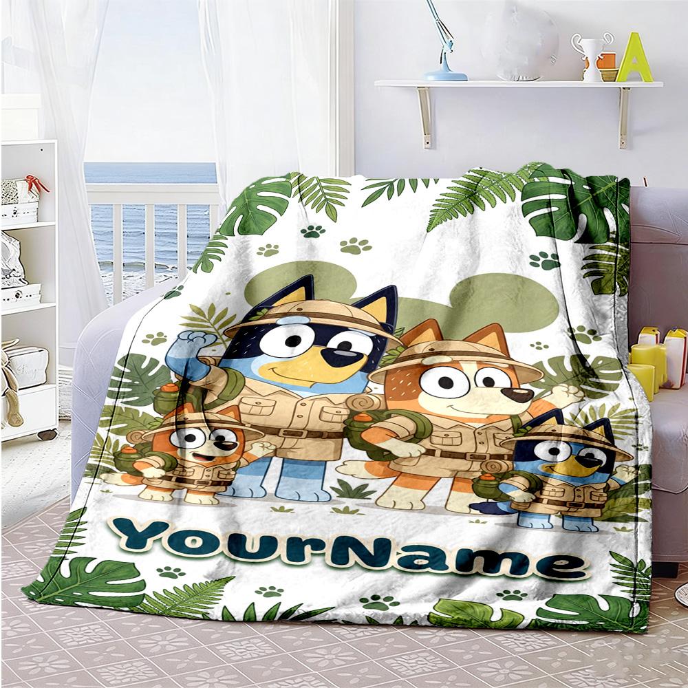 Bluey 22 Customize Text Blanket Cozy Personalized Blanket Soft & Cozy Versatile for Seaside Livingroom Office Chair Nap Four Seasons Multipurpose