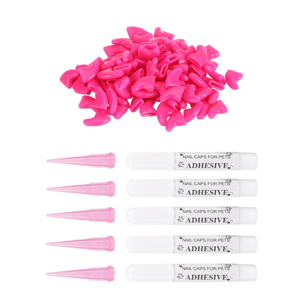 

100PCS Durable Pet Cat Soft PVC Nail Cover Paw Claw Cap Wrap Grooming Accessory (Rose Red S) S