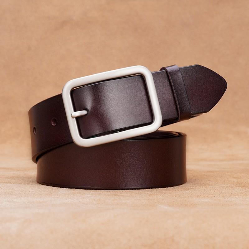 Womens Genuine Leather Belt With Pin Buckle Wide Slim Fit Jeans Casual Office Style Black Coffee Brown