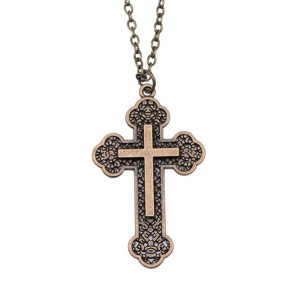 Ornate Cross Pendant Necklace Gothic Religious Christian Statement Jewelry 45cm or 70cm Long Chain