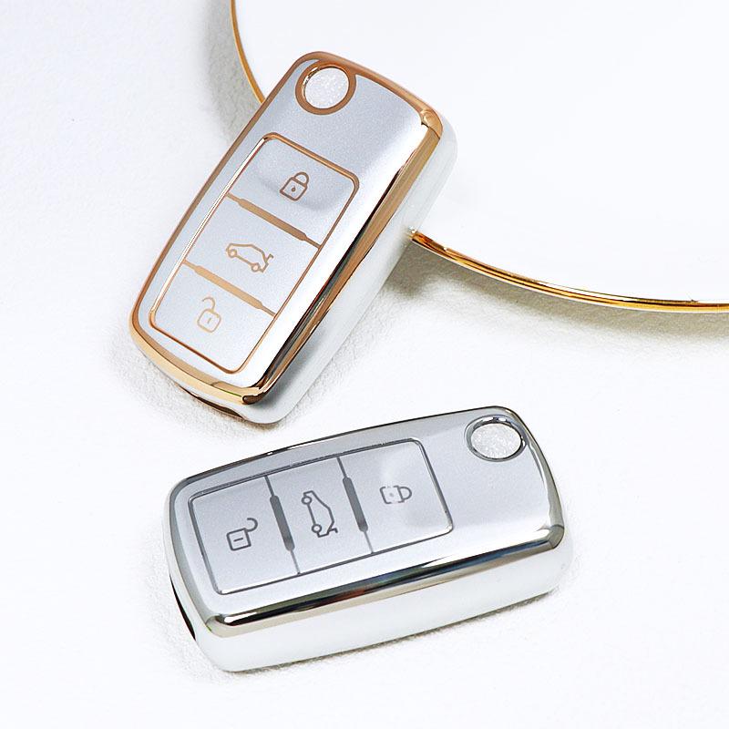Quicksand Gold Car Key Case Cover For Vw Volkswagen Polo Tiguan Passat B5 B6 B7 Golf 4 5 6 Mk6 Jetta Lavida Skoda Octavia Seat