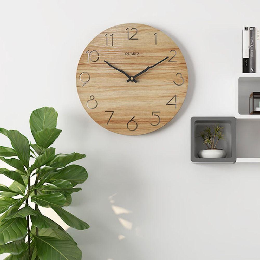 Silent Movement Wooden Wall Clock Round Shape Silent Wall Clock Hanging Wall Clock  Living Room
