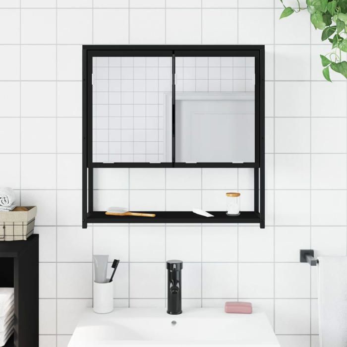 VidaXL Bathroom Mirror Cabinet, Wall-Mounted Toilet Cupboard with Mirror, Storage Furniture, Modern, Black Wood 842421