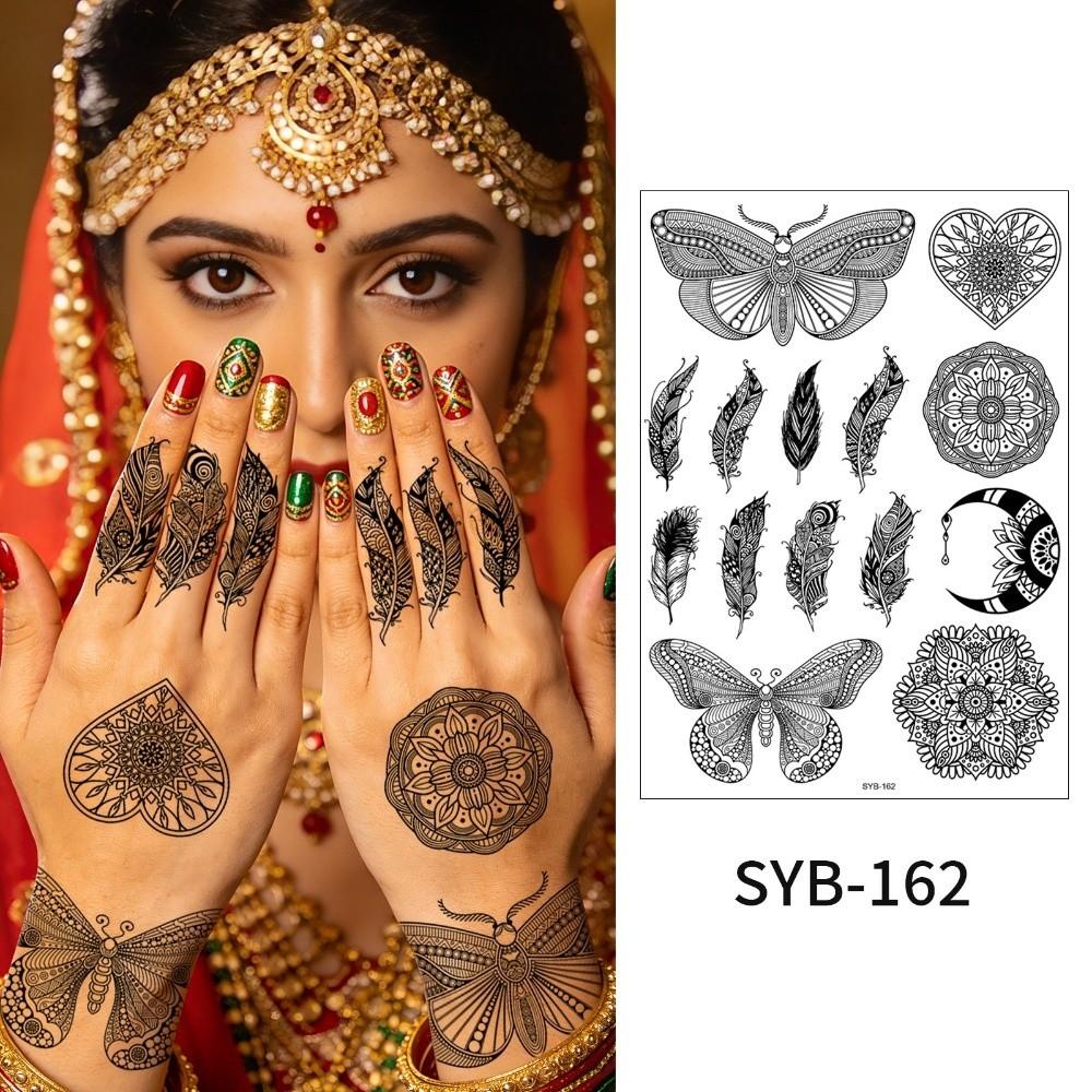 Adesivos de Transferência de Água Tatuagem Temporária de Henna Índia Mehndi Flor Arte Corporal Adesivo Mulher/Senhora/Menina