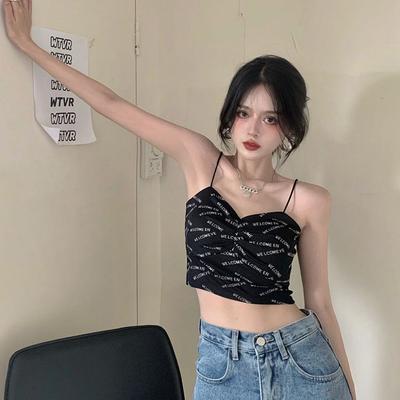 Women Sweat T-shirts Sleeveless Sling Tops For Girls Sexy Tops Tank Tops Casual Vest Backless Printed Tees