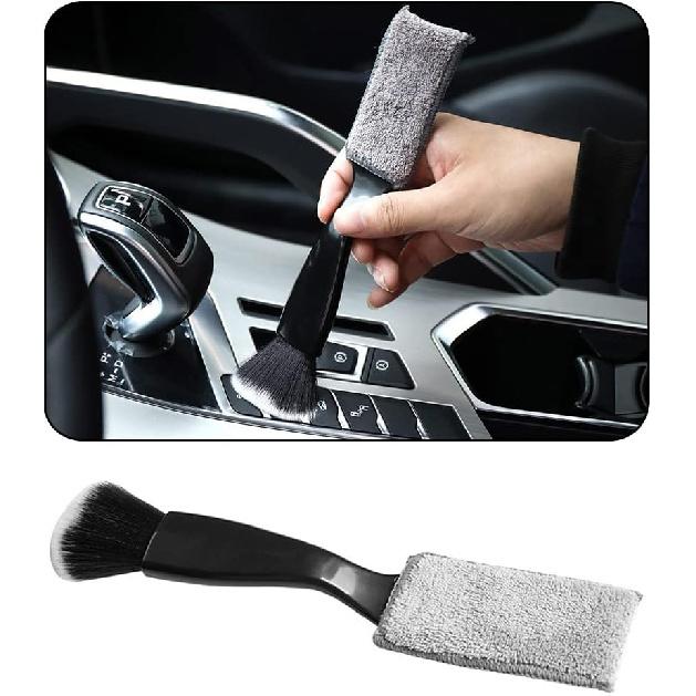Double Head Brush for Car Clean 1Pack,Car Brushes for Detailing Interior,Car Detailing Brushes Exterior,Soft Car Detailing Brush(Black-Double