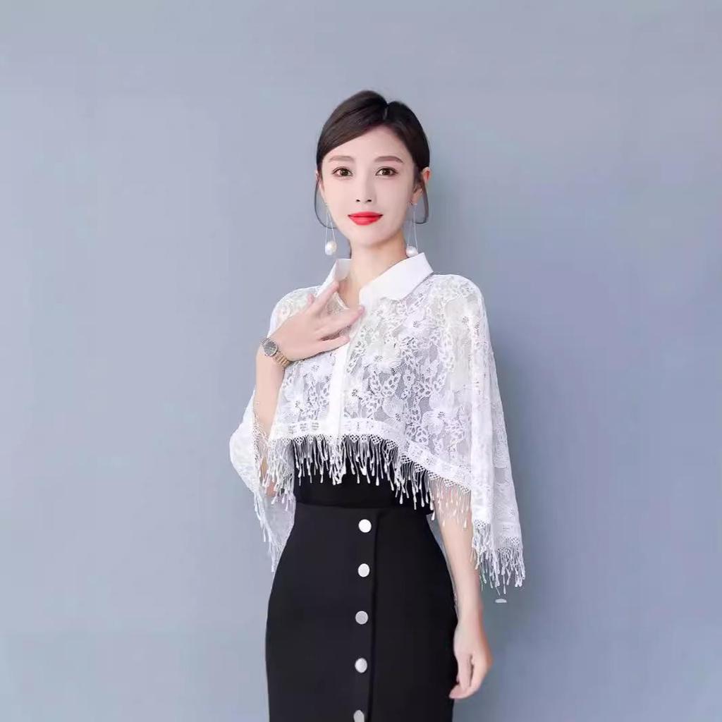 Retro Embroidered Lace Cheongsam Cape Shawl Cardigan with Tassels