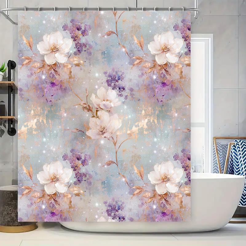 Bathroom curtain with floral design made of waterproof fabric for easy cleaning in your home or hotel bathroom decor white purpl