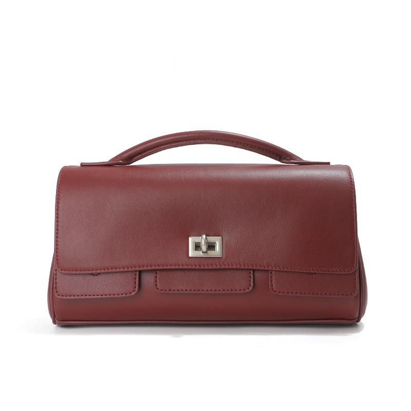 

Single Shoulder Bag Genuine Leather Women s High-end Fashionable Clutch Simple Texture All-matching Commuting Underarm Cross-body 27x6x14cm вина червоного кольору