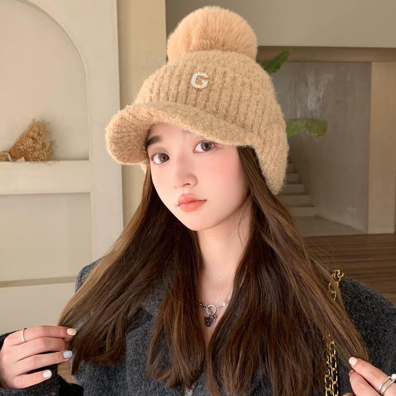 

Женская теплая и морозостойкая вязаная шапка из пряжи для осени и зимы с толстым бархатом и защитой от ветра, кепка-утконос дубильная кора