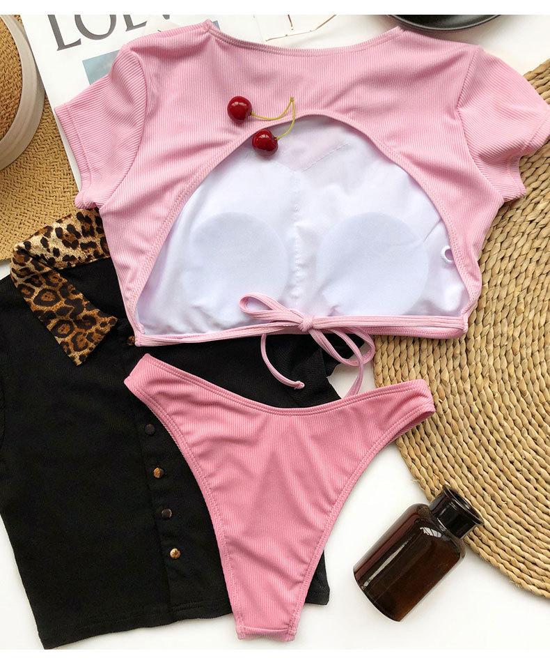 New European and American Women's Split Sexy Solid Color Stripe Bikini