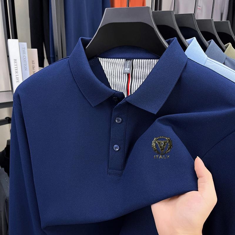 Men's Polo Shirt Lapel Long Sleeve T-Shirt Autumn Arrival V Letter Print Leisure Business Men's Wear