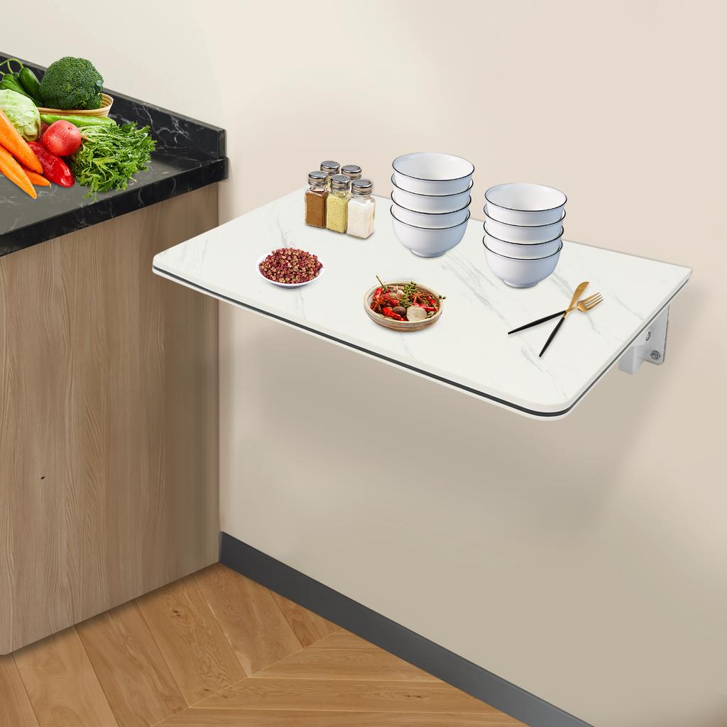 Bureau Pliant Gain de Place 60x40cm à Fixation Murale, Table Pliante Blanche à Fixation Murale avec Capacité de Charge de 30kg pour Bureau à Domicile, Étude