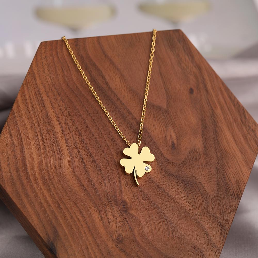 DGIDDK Stal Nierdzewna Bohemian Temperament Czterolistna Koniczyna Kryształ Cyrkonia Wisiorek Naszyjnik Moda Prosty Do Noszenia na Co Dzień Cyrkonia