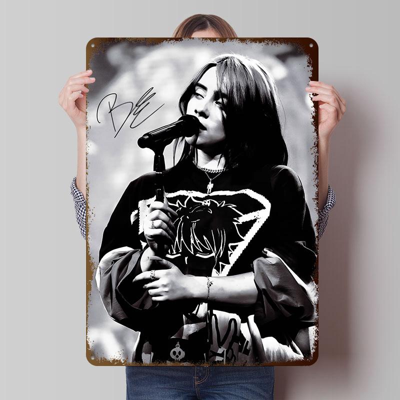 Billie Eilish Tinplate Posters Customizable Wall Art Retro Vintage Metal Signs for Home Room Garage Decoration Aesthetic Garden