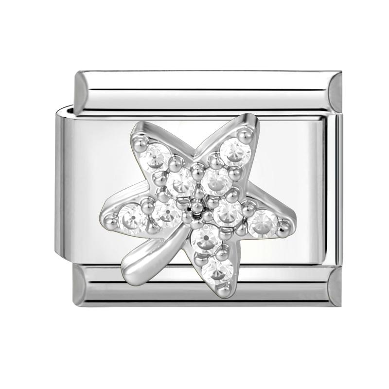 Shiny Y2K Zircon Butterfly Leaf Moon Cat Flower Fish Italian Charm Links Fit 9mm Stainless Steel Bracelet Women DIY Making Gifts