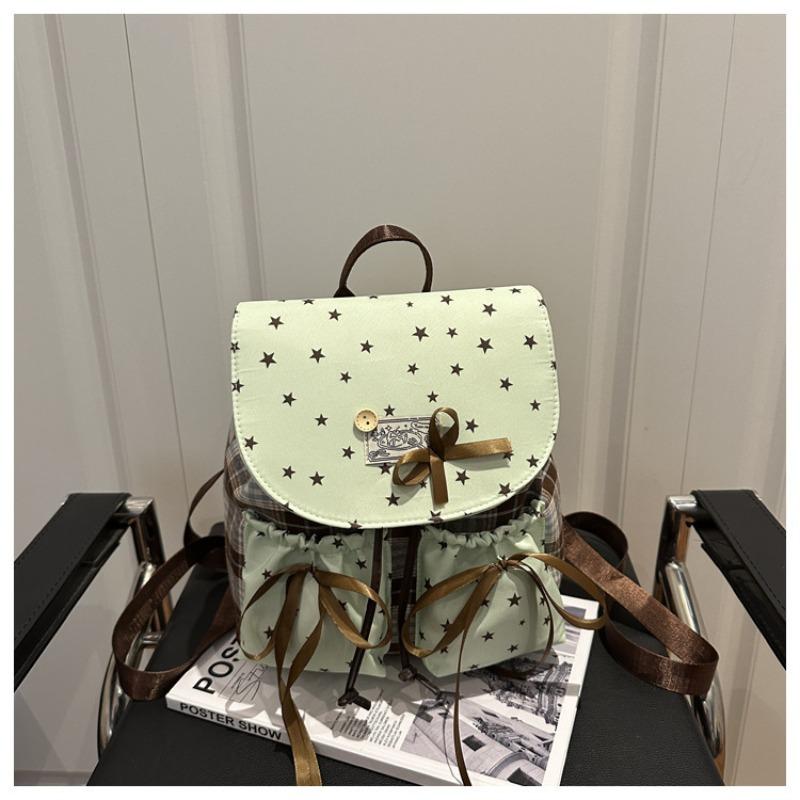 Thin backpack women s large capacity versatile plaid sweet bow student schoolbag star backpack