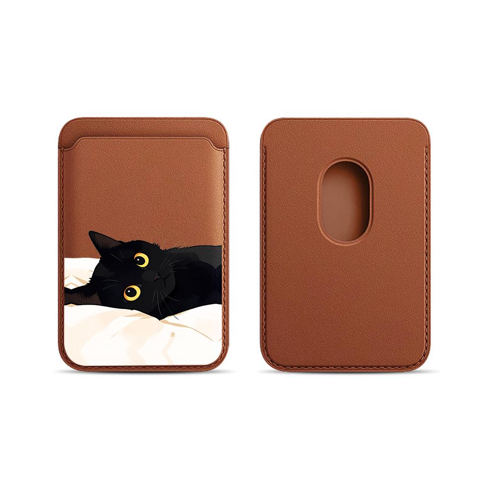 

Black Cat Leather Card Wallet Cover Phone Card Holder For Magnetic Case Suitable For all iPhone for Magsafe Card phone Back Bag
