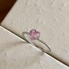 Elegant Adjustable Open Pink Cubic Zirconia Heart Ring for Women - Versatile, Creative, Geometric Design for Index Finger