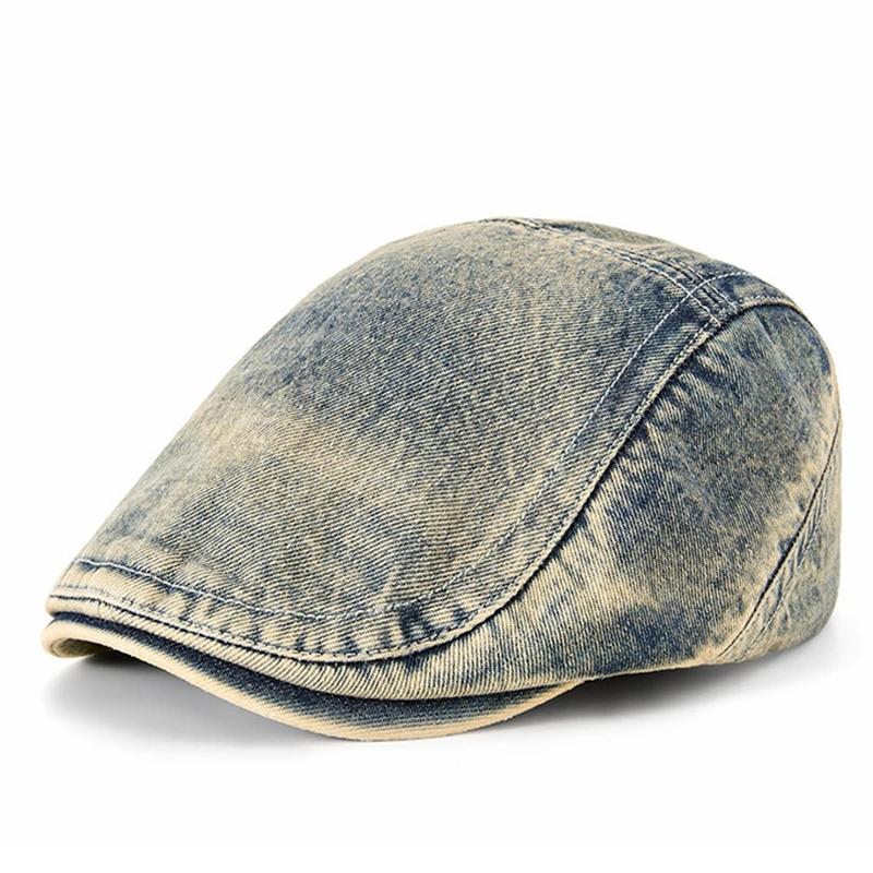 Vintage Washed Denim Flat Cap Dad Distressed Jean Newsboy Hat Men's Casual Style Berets Woman Fashion Ivy Cap