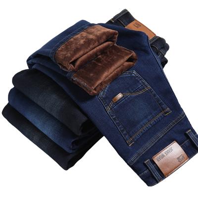 2024 Autumn/Winter New Plush Thick Casual Pants Elastic Straight Cowboy Warm Pants For Men
