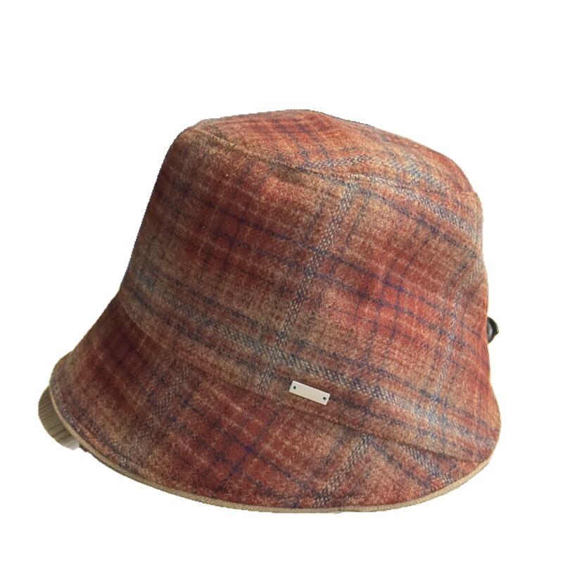 Striped plaid thin age-reducing fisherman hat children autumn warm woolen cap irregular bucket hat tide